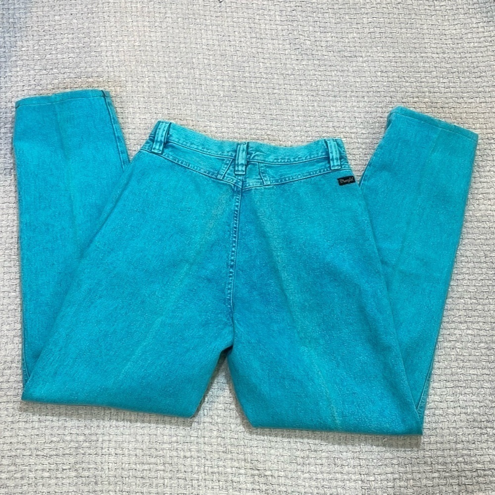 1980's Wrangler Turquoise High Rise Cowgirl Jeans Bare Back Size 11/12 - Picture 4 of 12